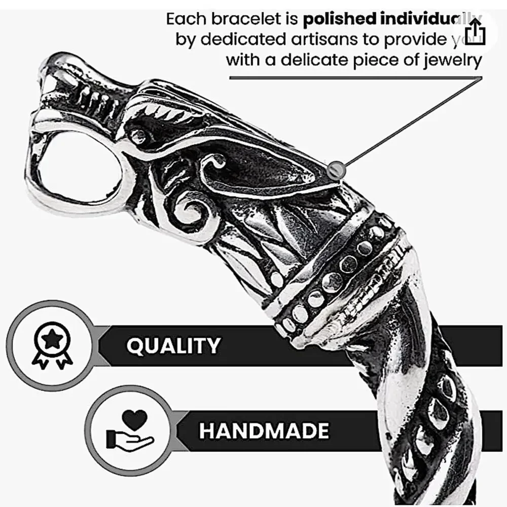 STERLING SILVER VIKING WOLF BRACELET SILVER ARM BAND CUFF BANGLE